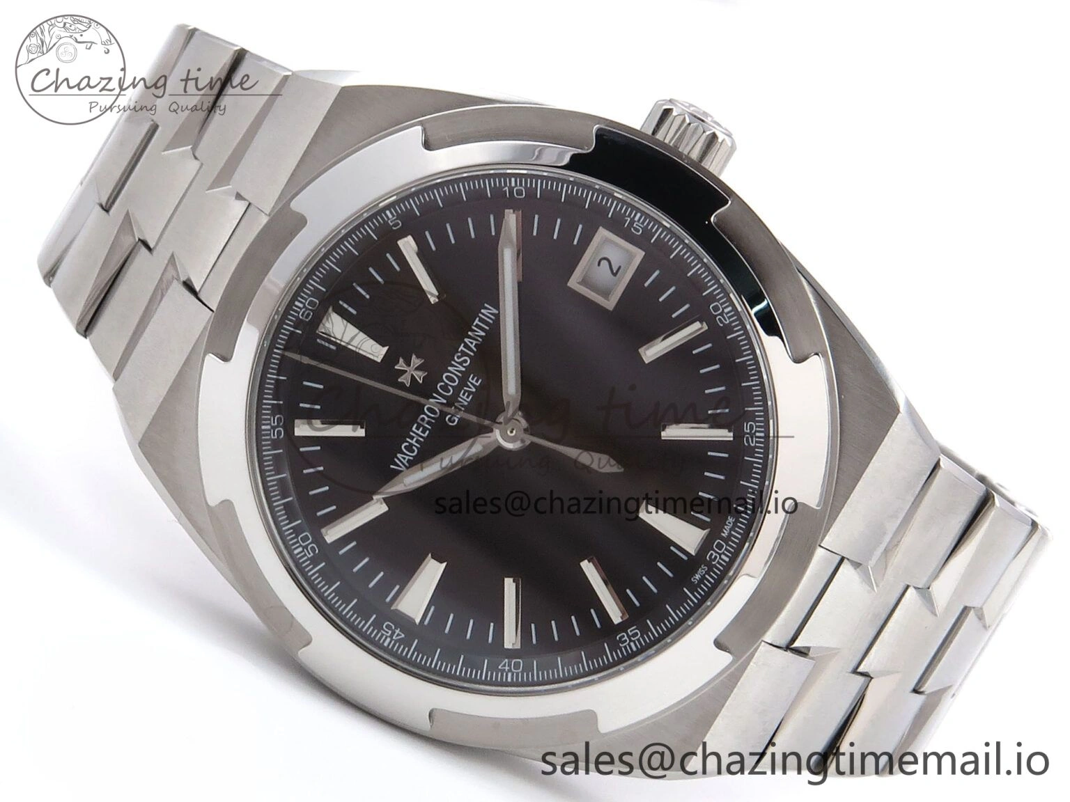 Overseas 4500V SS 8F 1:1 Best Edition Black Dial on SS Bracelet A Vibrant 9838