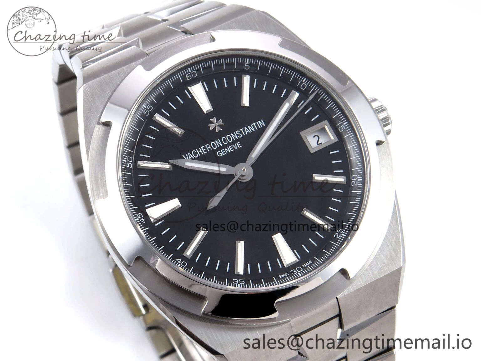 Overseas 4500V SS 8F 1:1 Best Edition Black Dial on SS Bracelet A Vibrant 9838