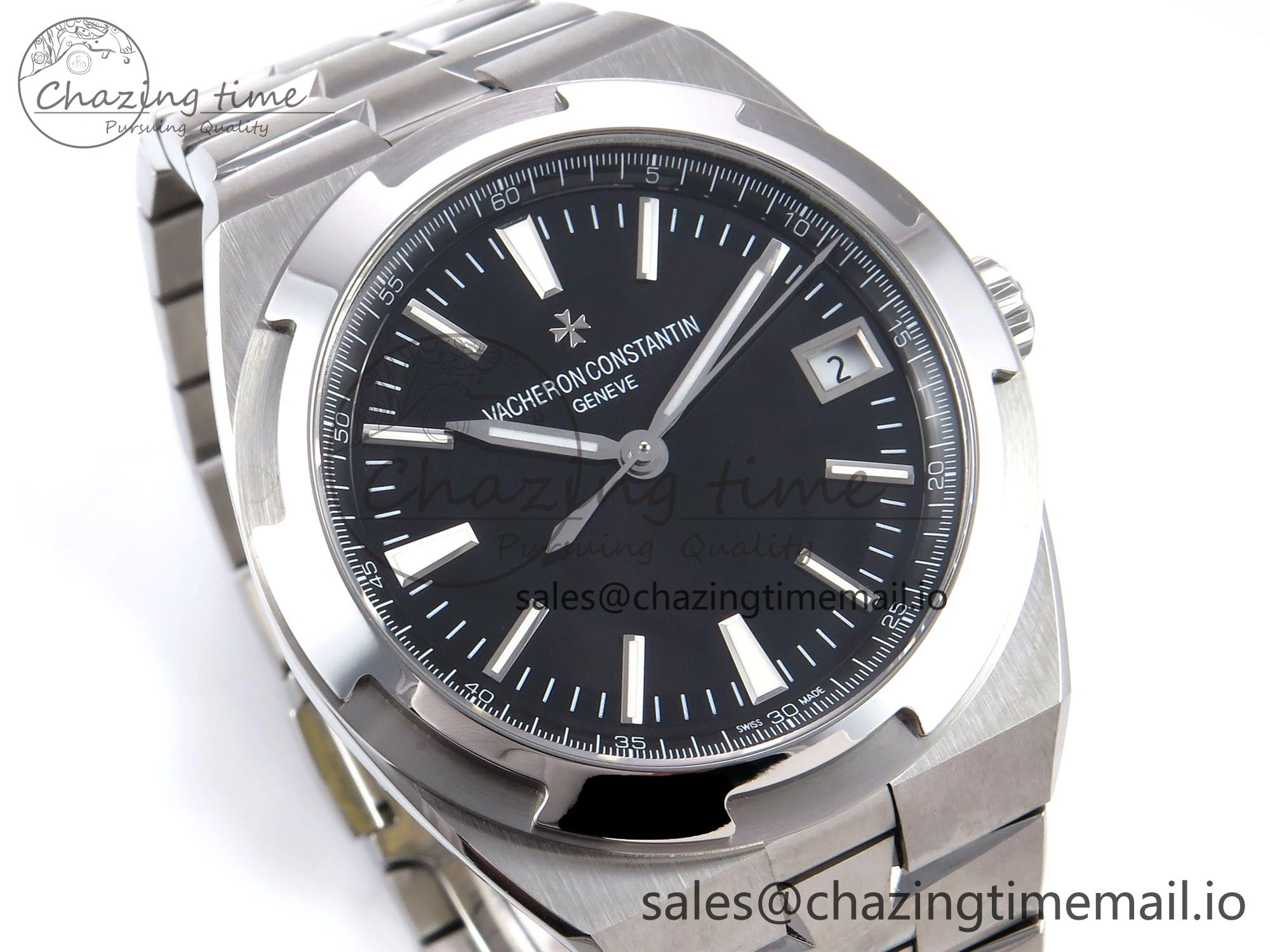 Overseas 4500V SS 8F 1:1 Best Edition Black Dial on SS Bracelet A Vibrant 9838