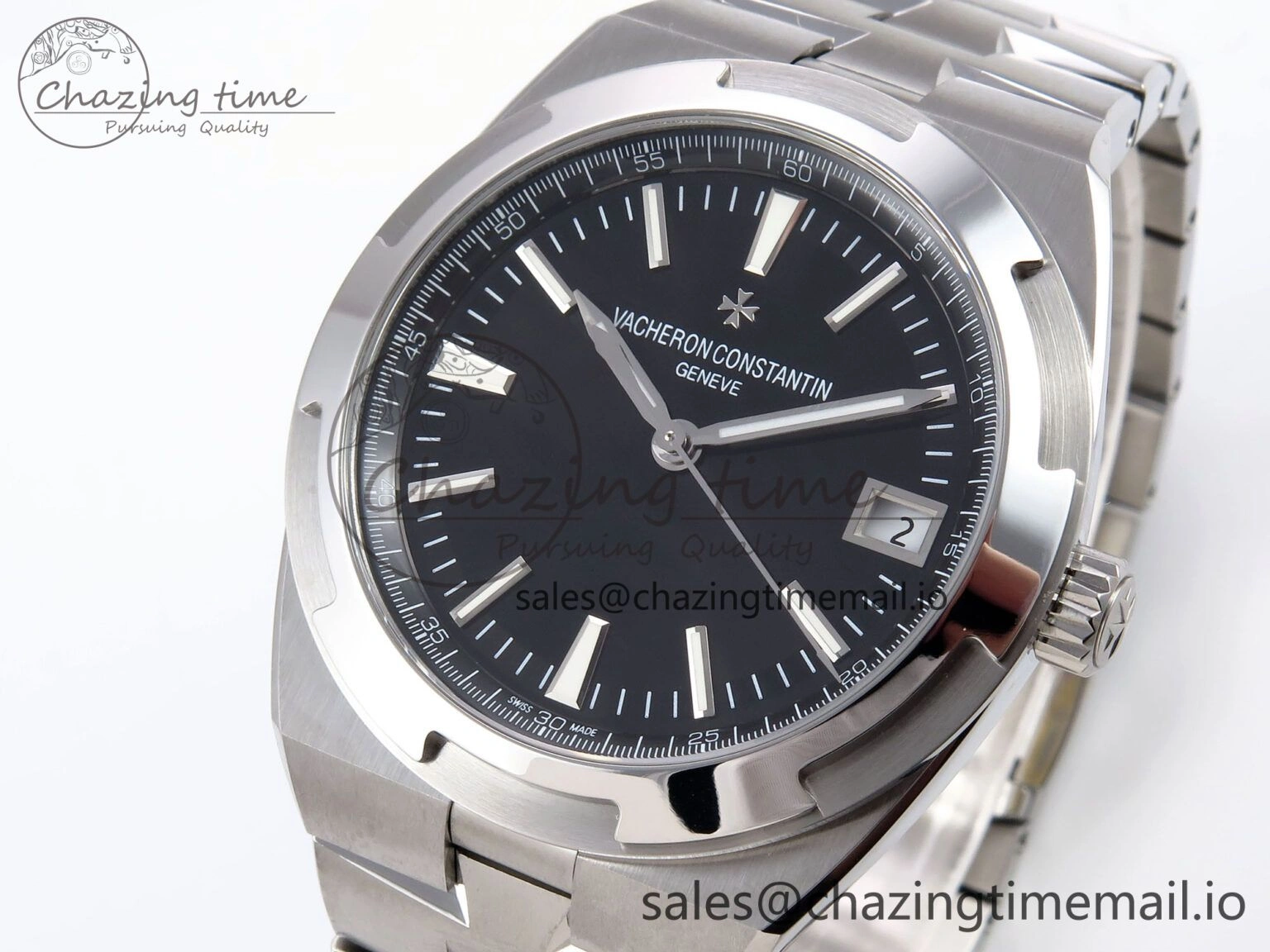 Overseas 4500V SS 8F 1:1 Best Edition Black Dial on SS Bracelet A Vibrant 9838