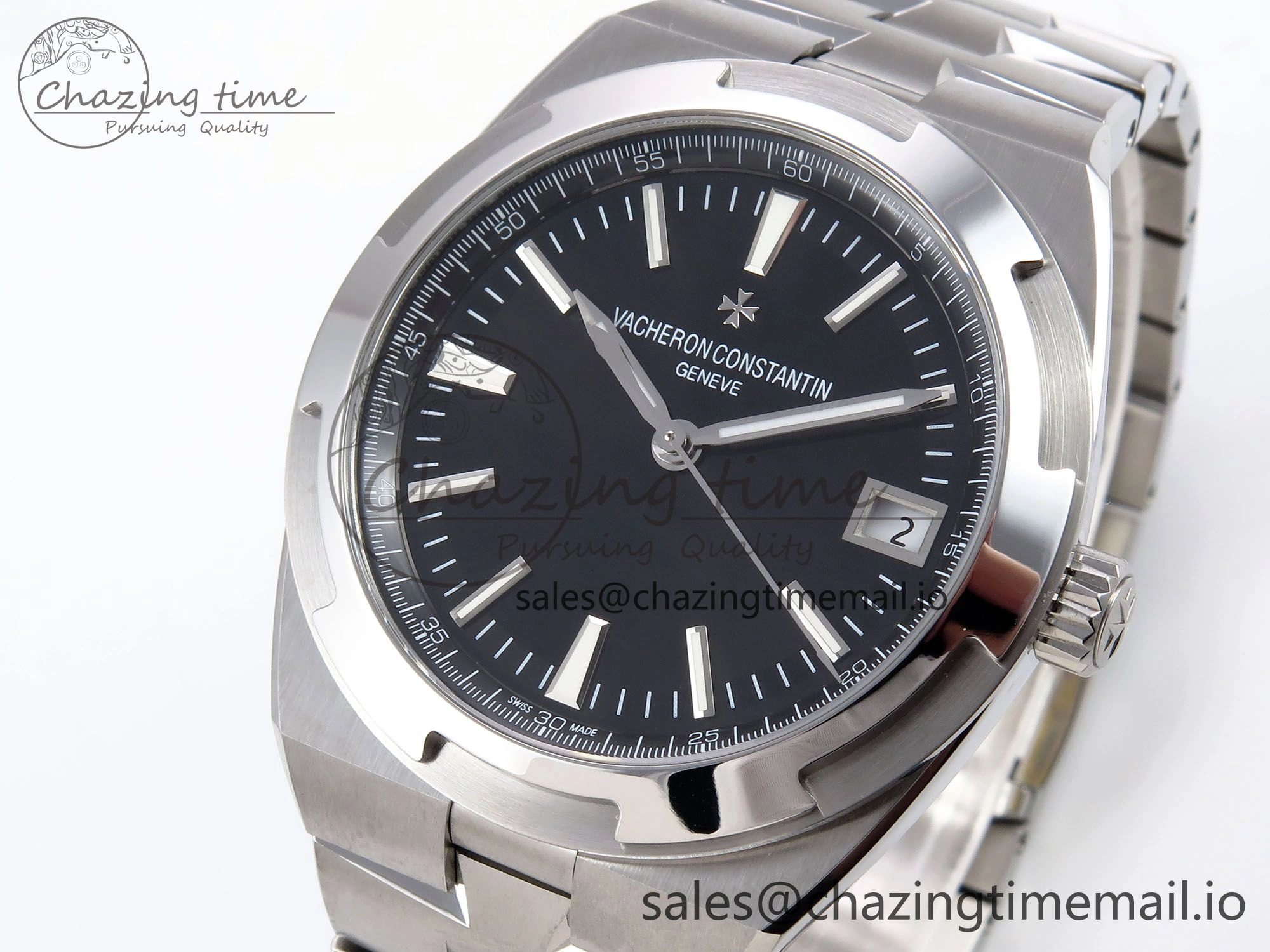 Overseas 4500V SS 8F 1:1 Best Edition Black Dial on SS Bracelet A Vibrant 9838