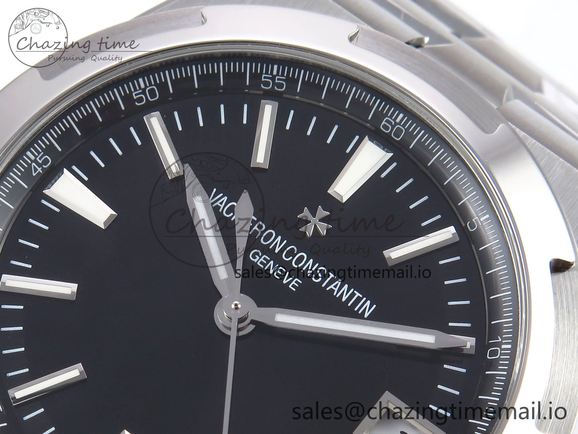 Overseas 4500V SS 8F 1:1 Best Edition Black Dial on SS Bracelet A Vibrant 9838