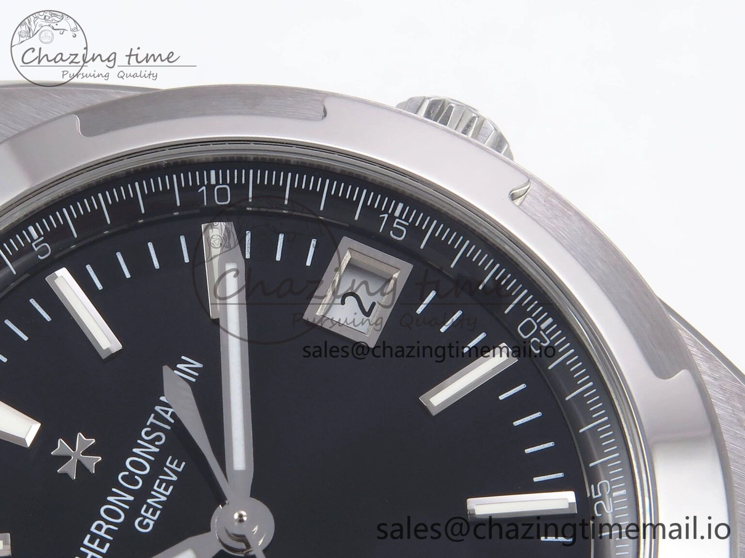 Overseas 4500V SS 8F 1:1 Best Edition Black Dial on SS Bracelet A Vibrant 9838