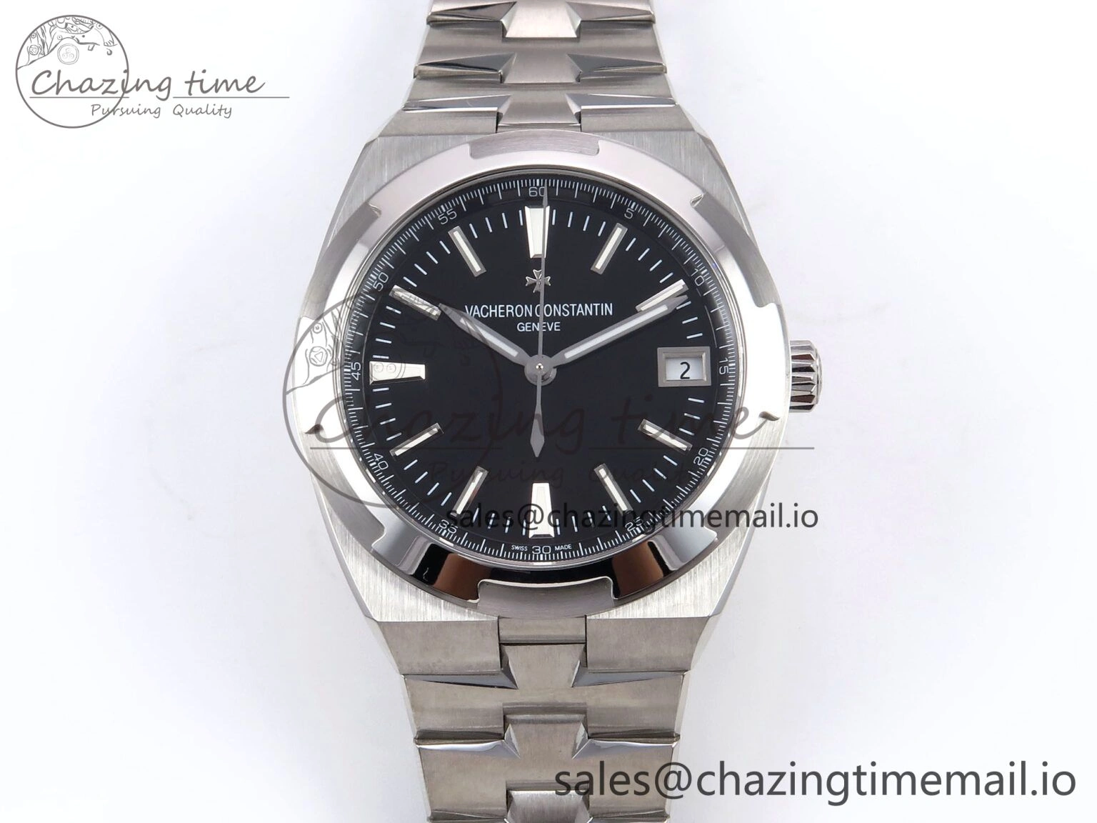 Overseas 4500V SS 8F 1:1 Best Edition Black Dial on SS Bracelet A Vibrant 9838