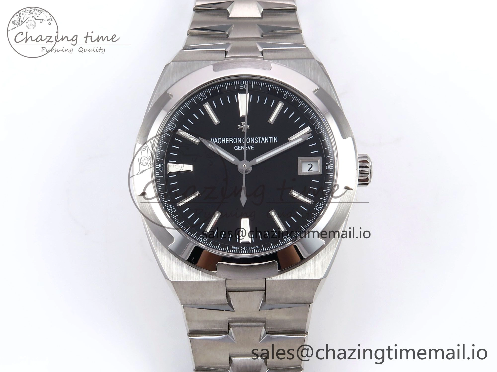 Overseas 4500V SS 8F 1:1 Best Edition Black Dial on SS Bracelet A Vibrant 9838