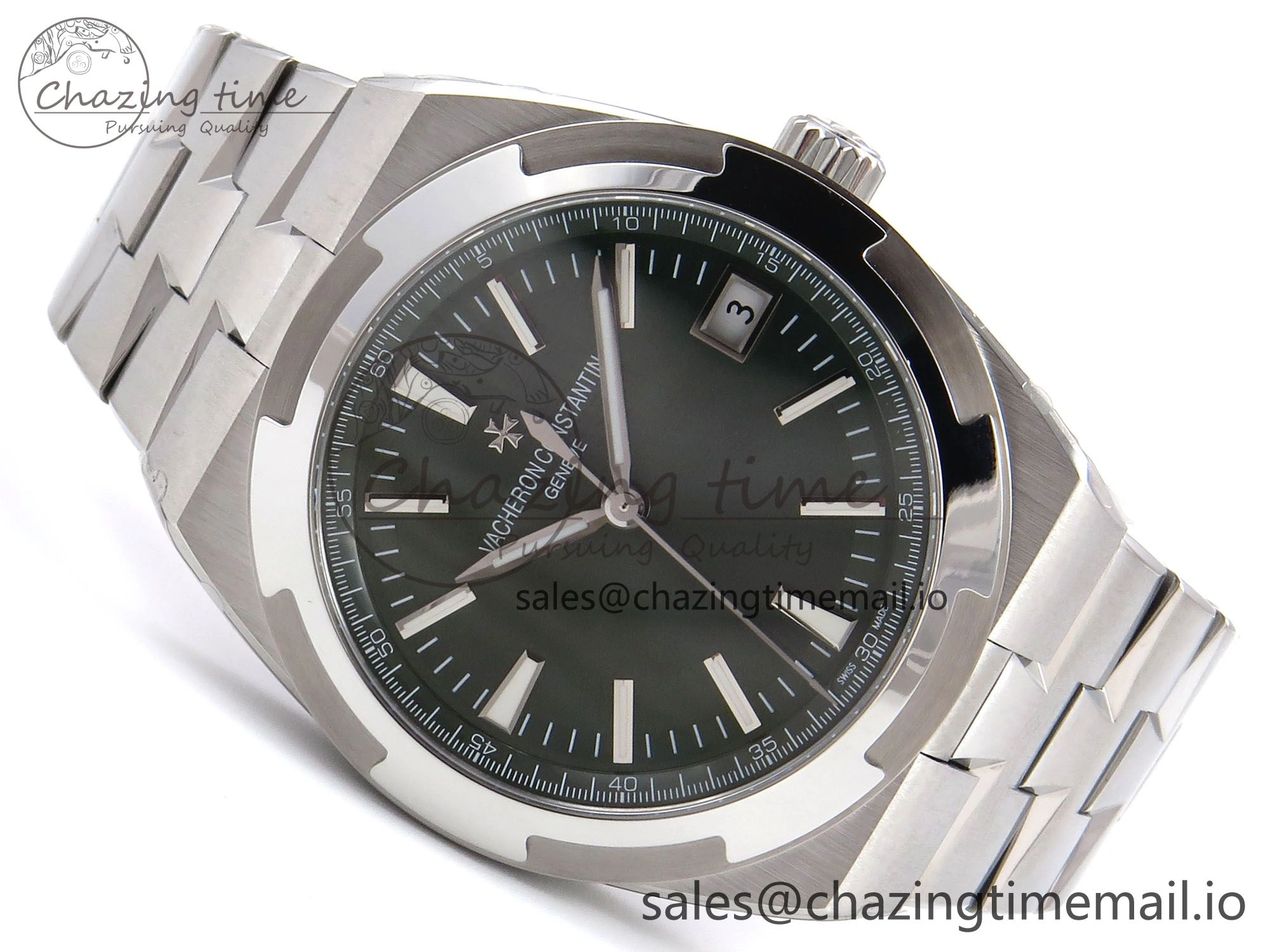 Overseas 4500V SS 8F 1:1 Best Edition Green Dial on SS Bracelet A MultiPurpose 9835
