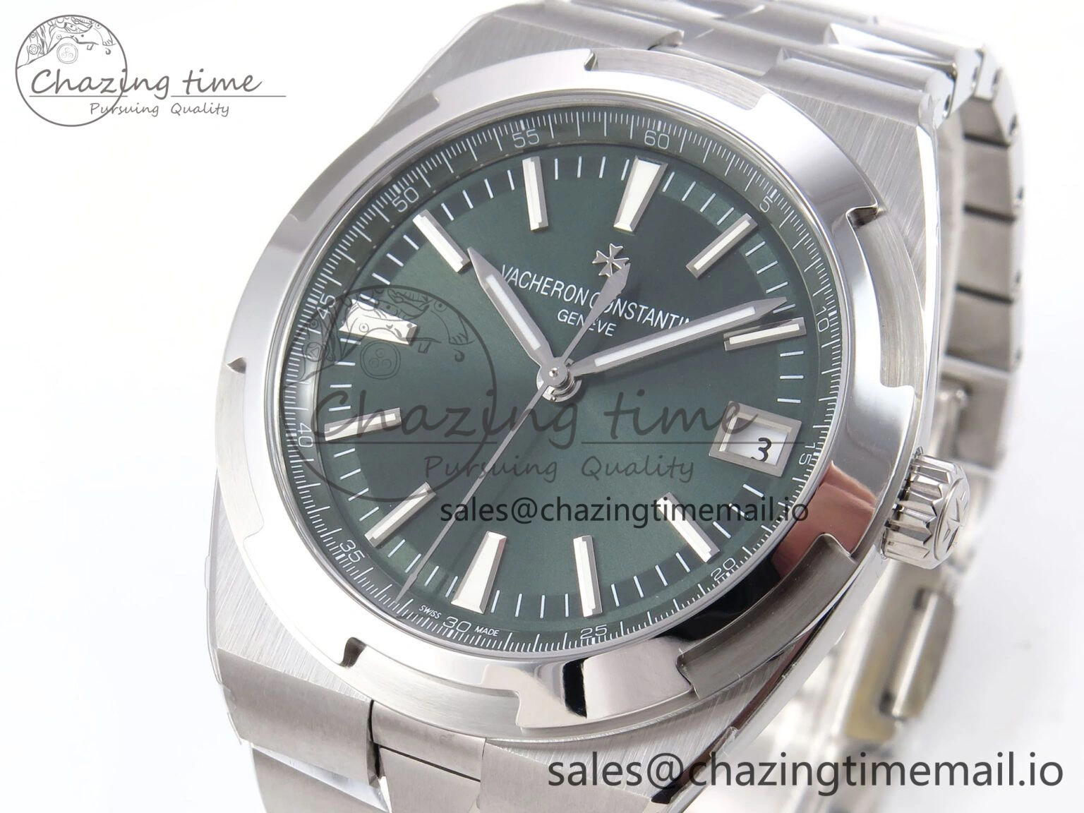 Overseas 4500V SS 8F 1:1 Best Edition Green Dial on SS Bracelet A MultiPurpose 9835