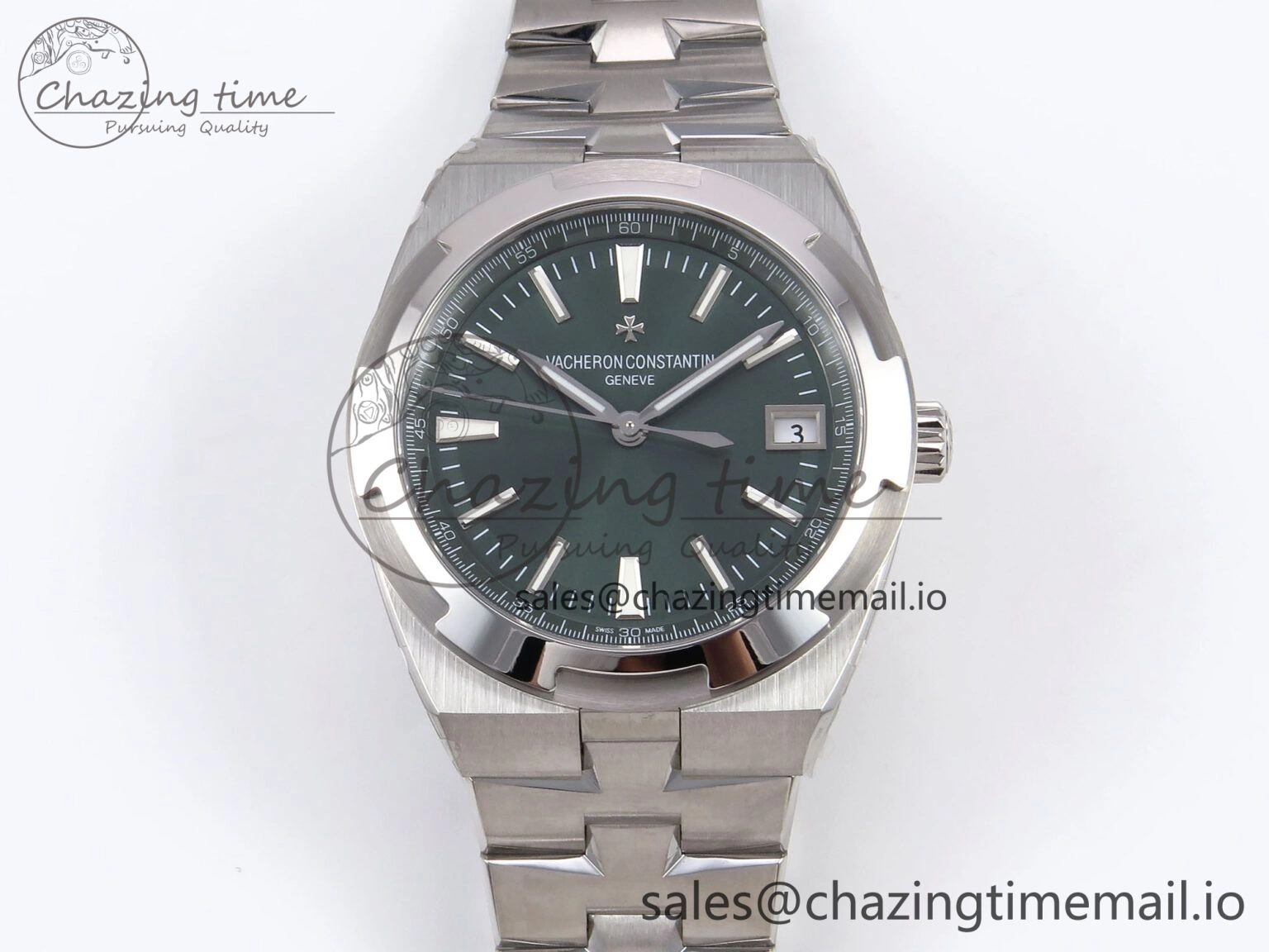 Overseas 4500V SS 8F 1:1 Best Edition Green Dial on SS Bracelet A MultiPurpose 9835