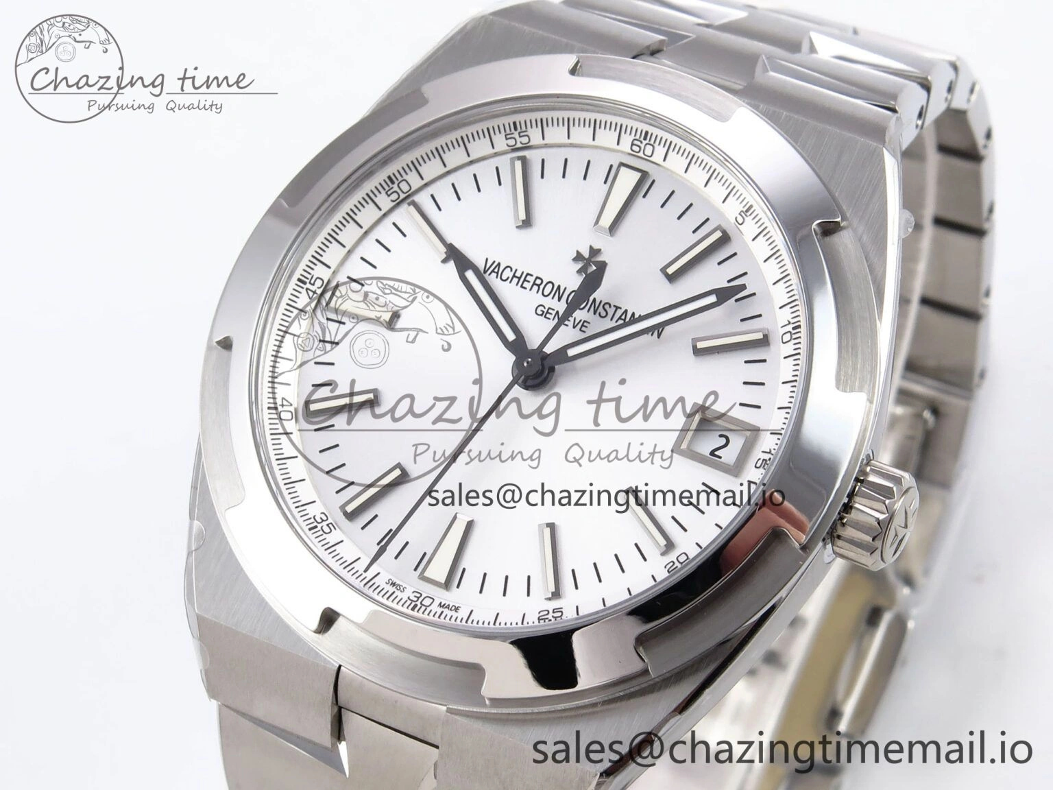 Packable Overseas 4500V SS 8F 1:1 Best Edition White Dial on SS Bracelet A 9837