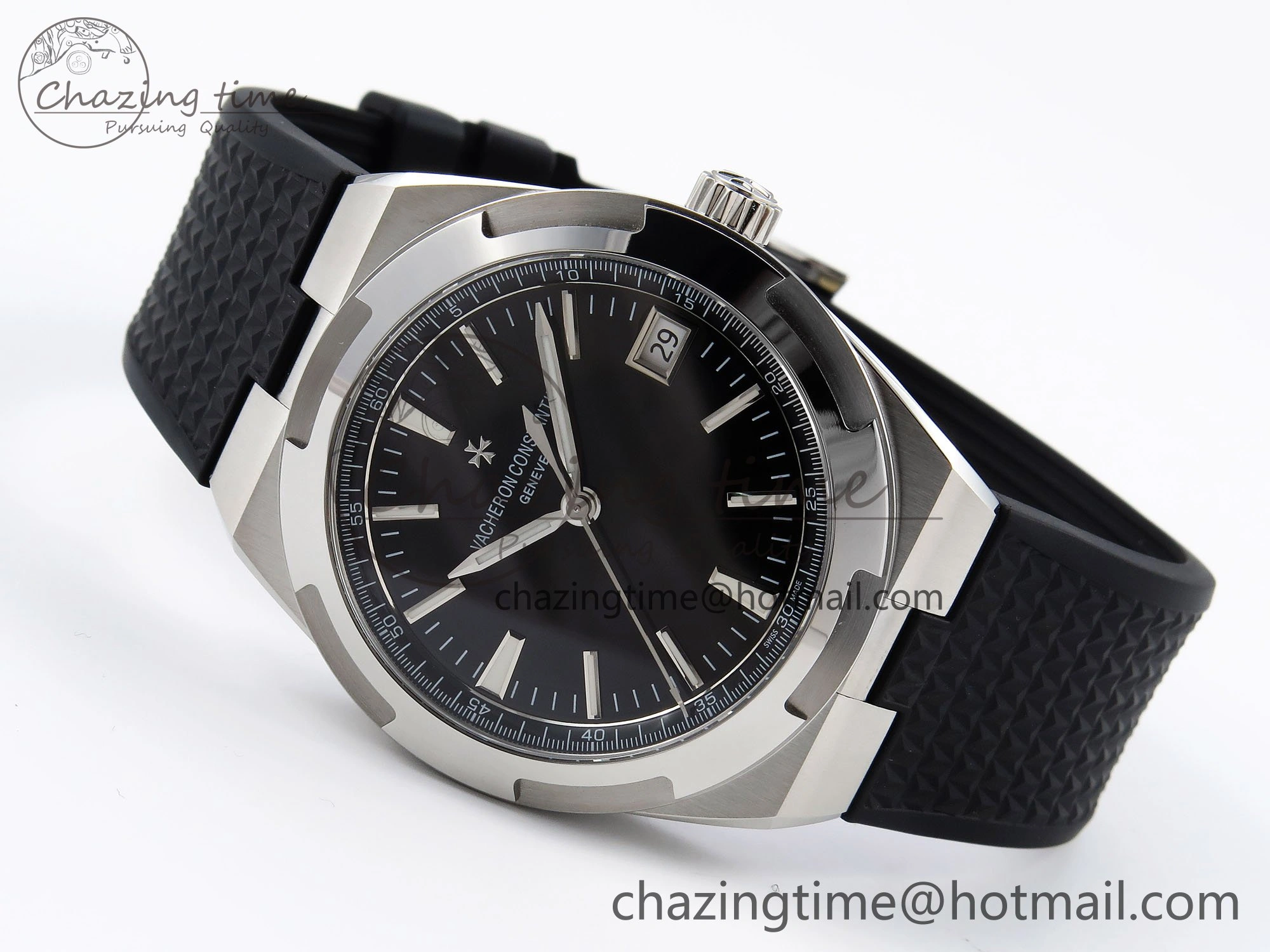 Overseas 4500V SS MKSF 1:1 Best Edition Black Dial on Black Rubber Strap A EasyMatch 9872