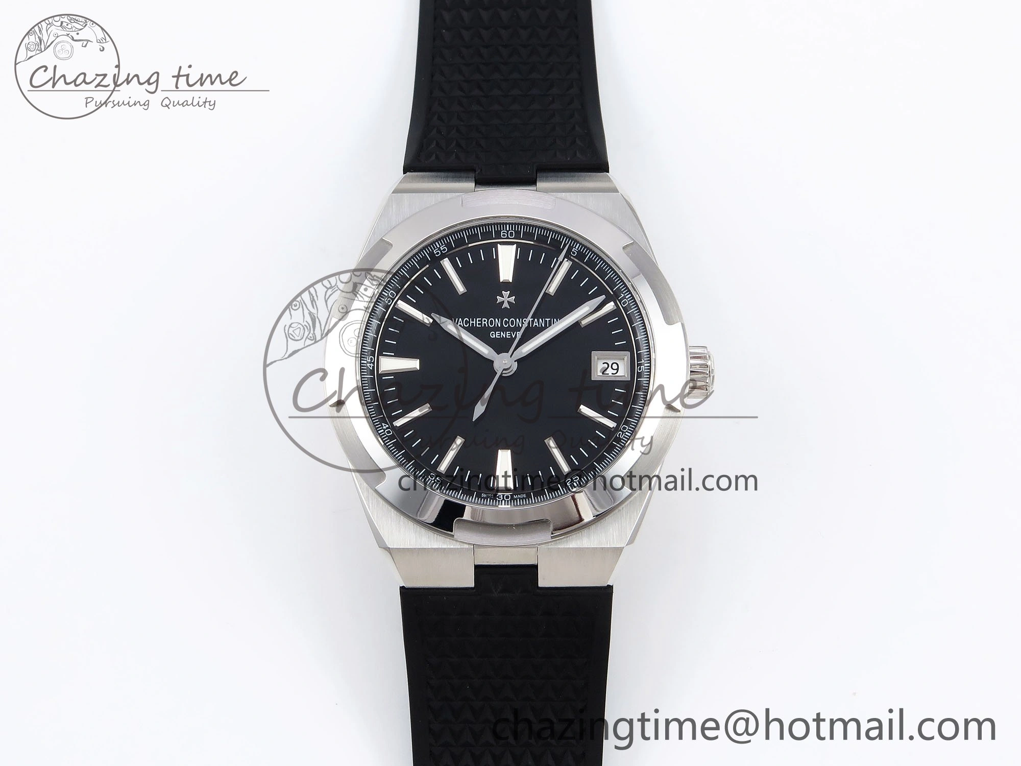 Overseas 4500V SS MKSF 1:1 Best Edition Black Dial on Black Rubber Strap A EasyMatch 9872