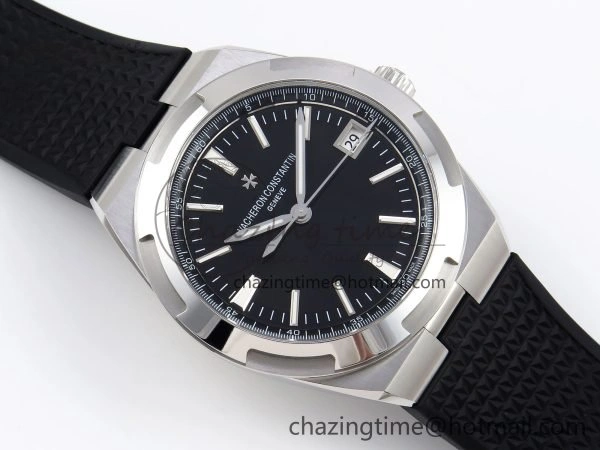 Overseas 4500V SS MKSF 1:1 Best Edition Black Dial on Black Rubber Strap A EasyMatch 9872