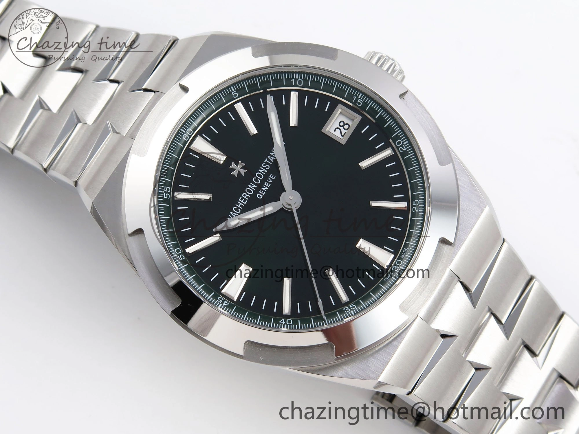Overseas 4500V SS MKSF 1:1 Best Edition Green Dial on SS Bracelet A OdorResistant 9876