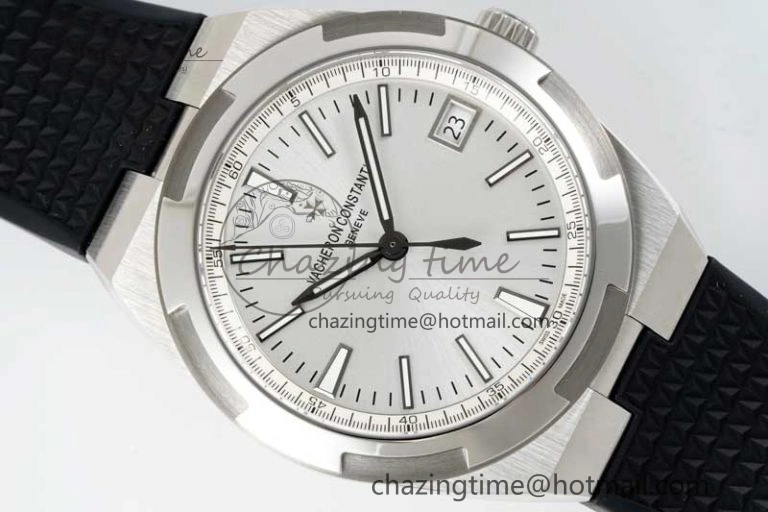 Overseas 4500V SS ZF 1:1 Best Edition Silver Dial on Black Rubber Strap A SoftTouch 9895
