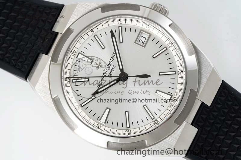 Overseas 4500V SS ZF 1:1 Best Edition Silver Dial on Black Rubber Strap A SoftTouch 9895