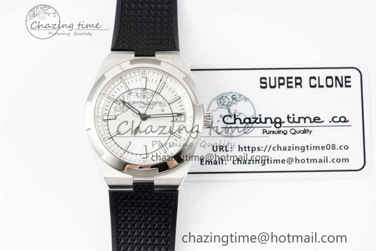 Overseas 4500V SS ZF 1:1 Best Edition Silver Dial on Black Rubber Strap A SoftTouch 9895