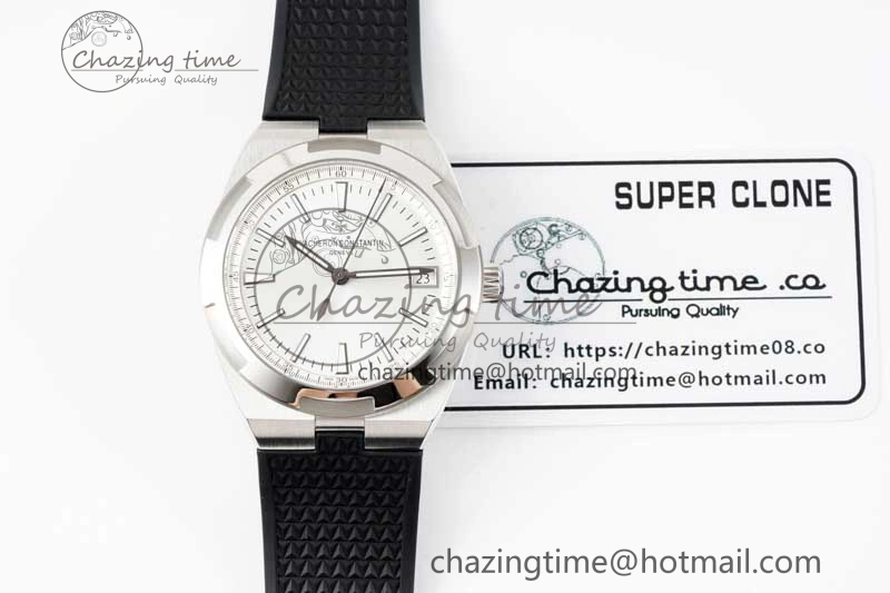 Overseas 4500V SS ZF 1:1 Best Edition Silver Dial on Black Rubber Strap A SoftTouch 9895