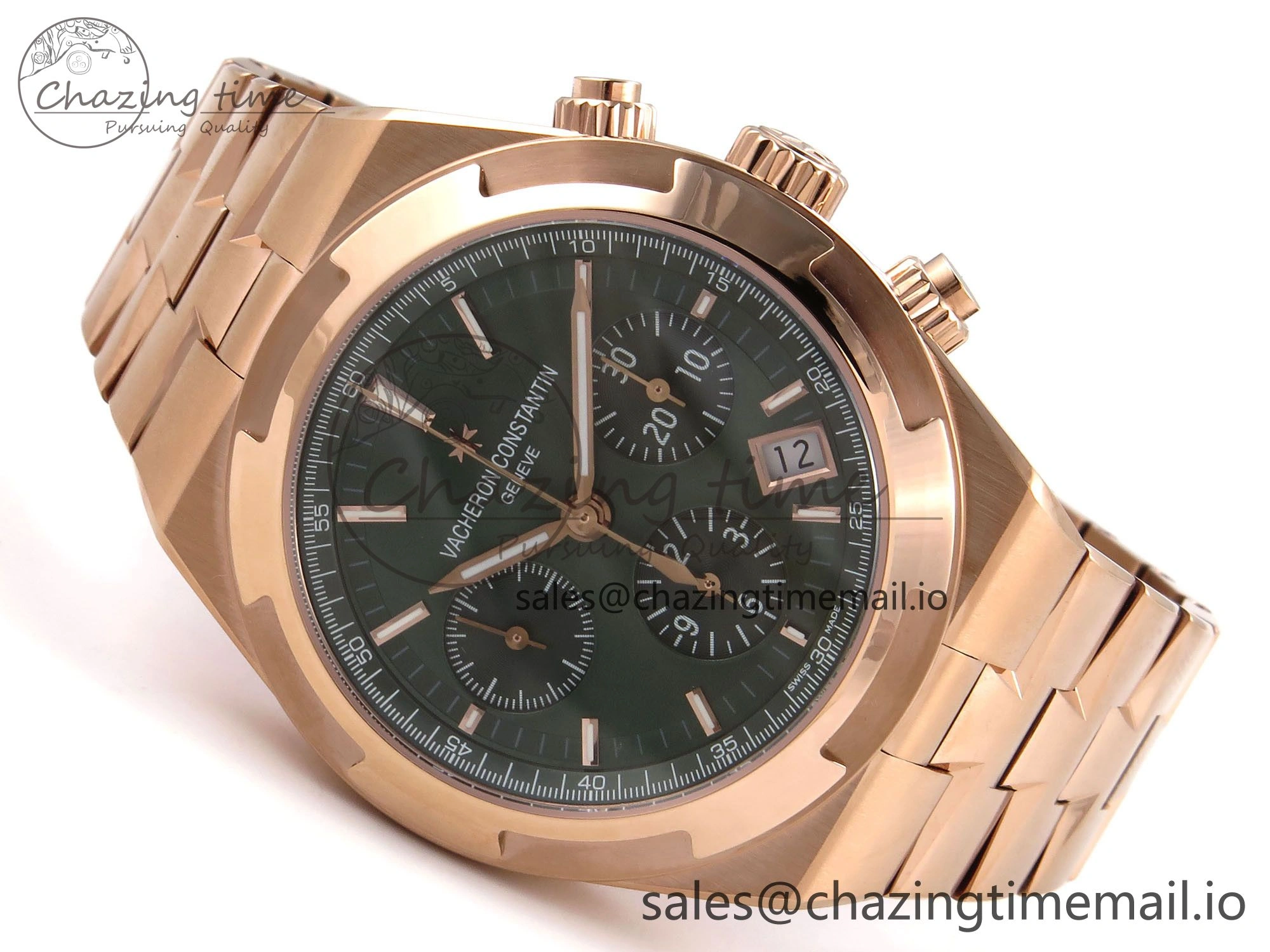 Overseas 4520V RG 8F Best Edition Green Dial On RG Bracelet A7750 Modified to A Timeless 9843