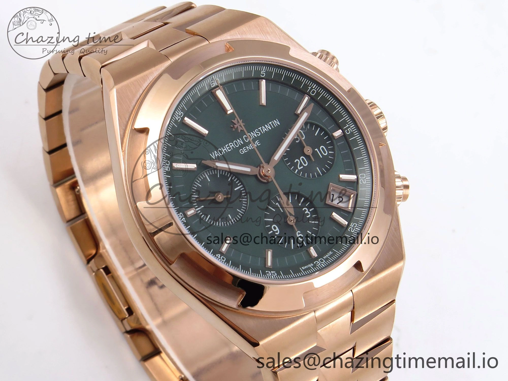 Overseas 4520V RG 8F Best Edition Green Dial On RG Bracelet A7750 Modified to A Timeless 9843