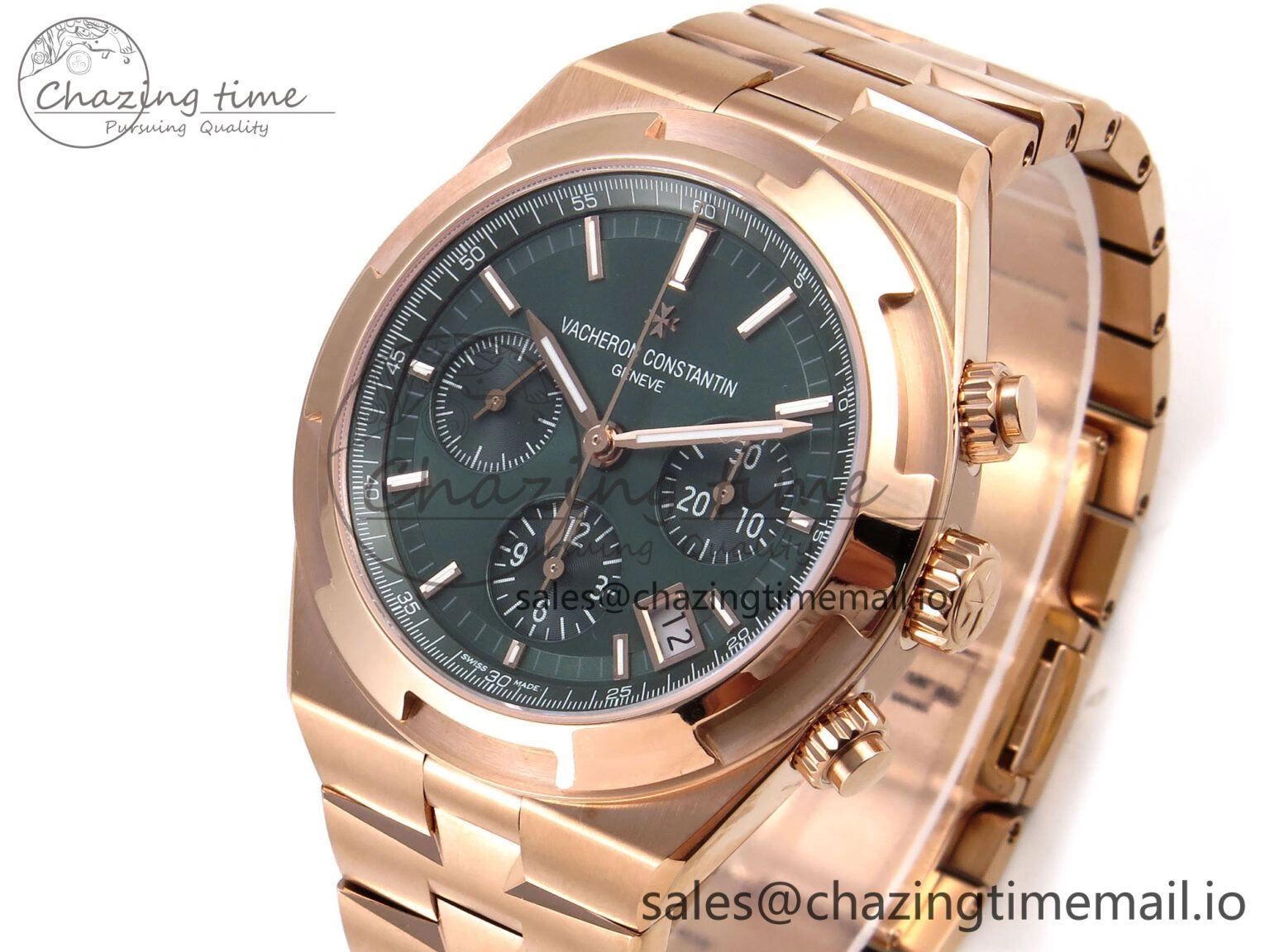 Overseas 4520V RG 8F Best Edition Green Dial On RG Bracelet A7750 Modified to A Timeless 9843