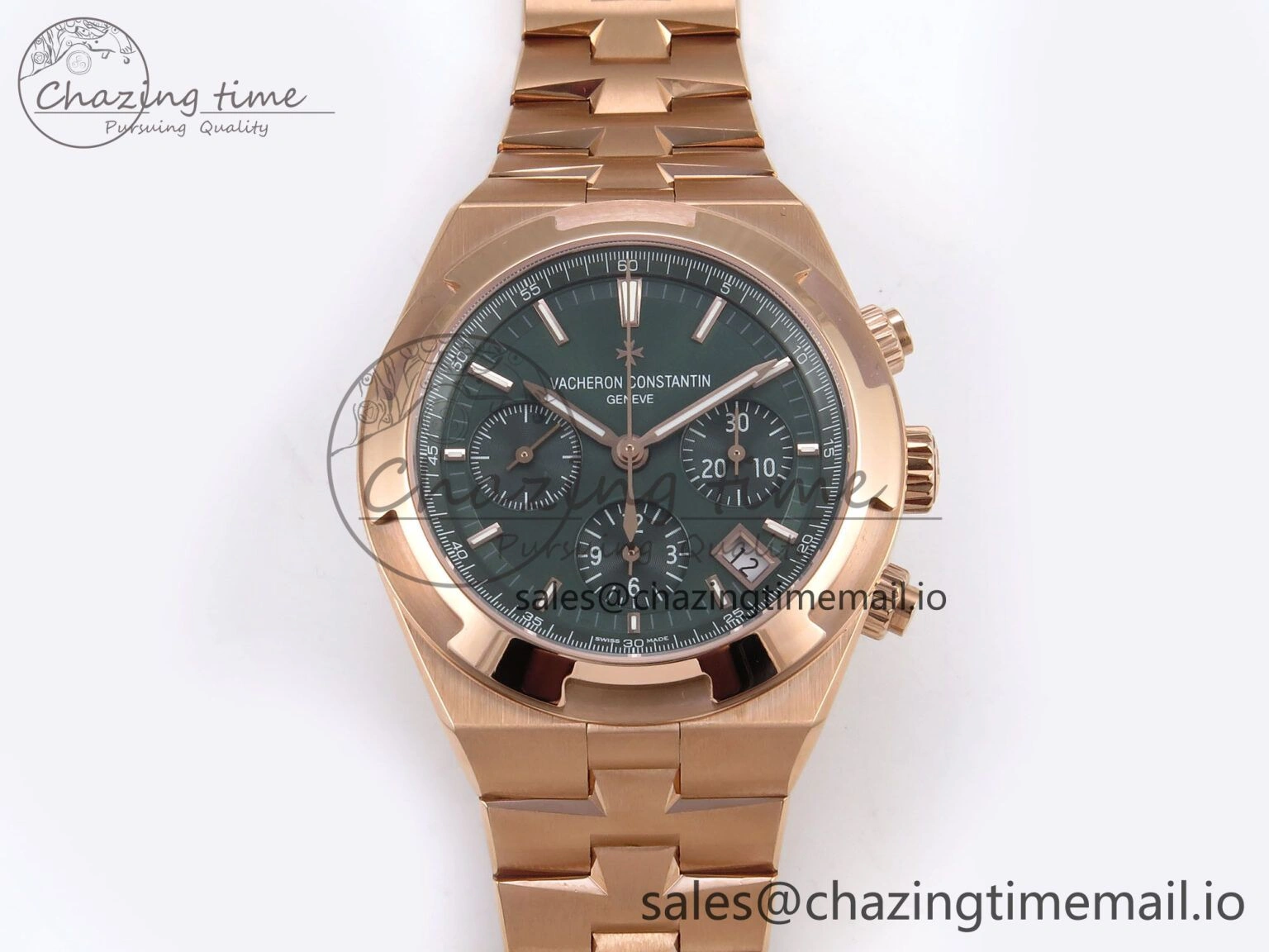 Overseas 4520V RG 8F Best Edition Green Dial On RG Bracelet A7750 Modified to A Timeless 9843