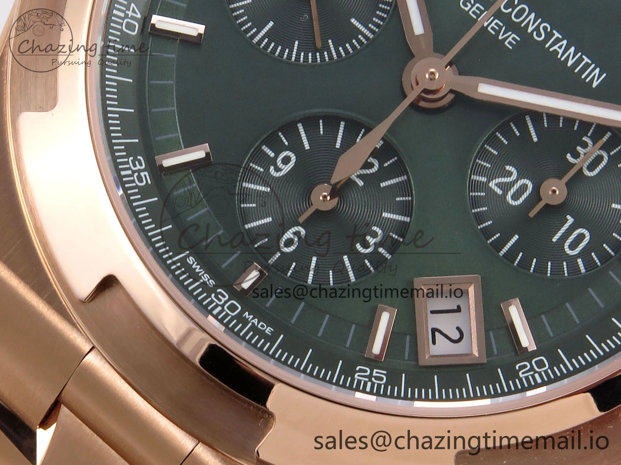 Overseas 4520V RG 8F Best Edition Green Dial On RG Bracelet A7750 Modified to A Timeless 9843