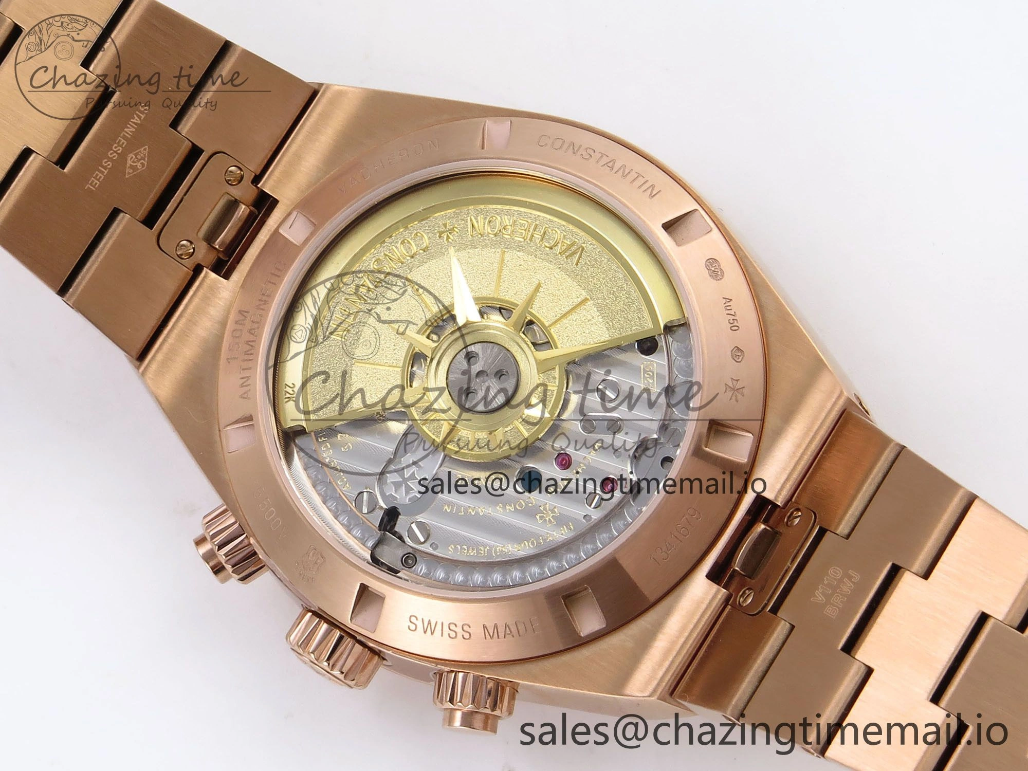 Overseas 4520V RG 8F Best Edition Green Dial On RG Bracelet A7750 Modified to A Timeless 9843