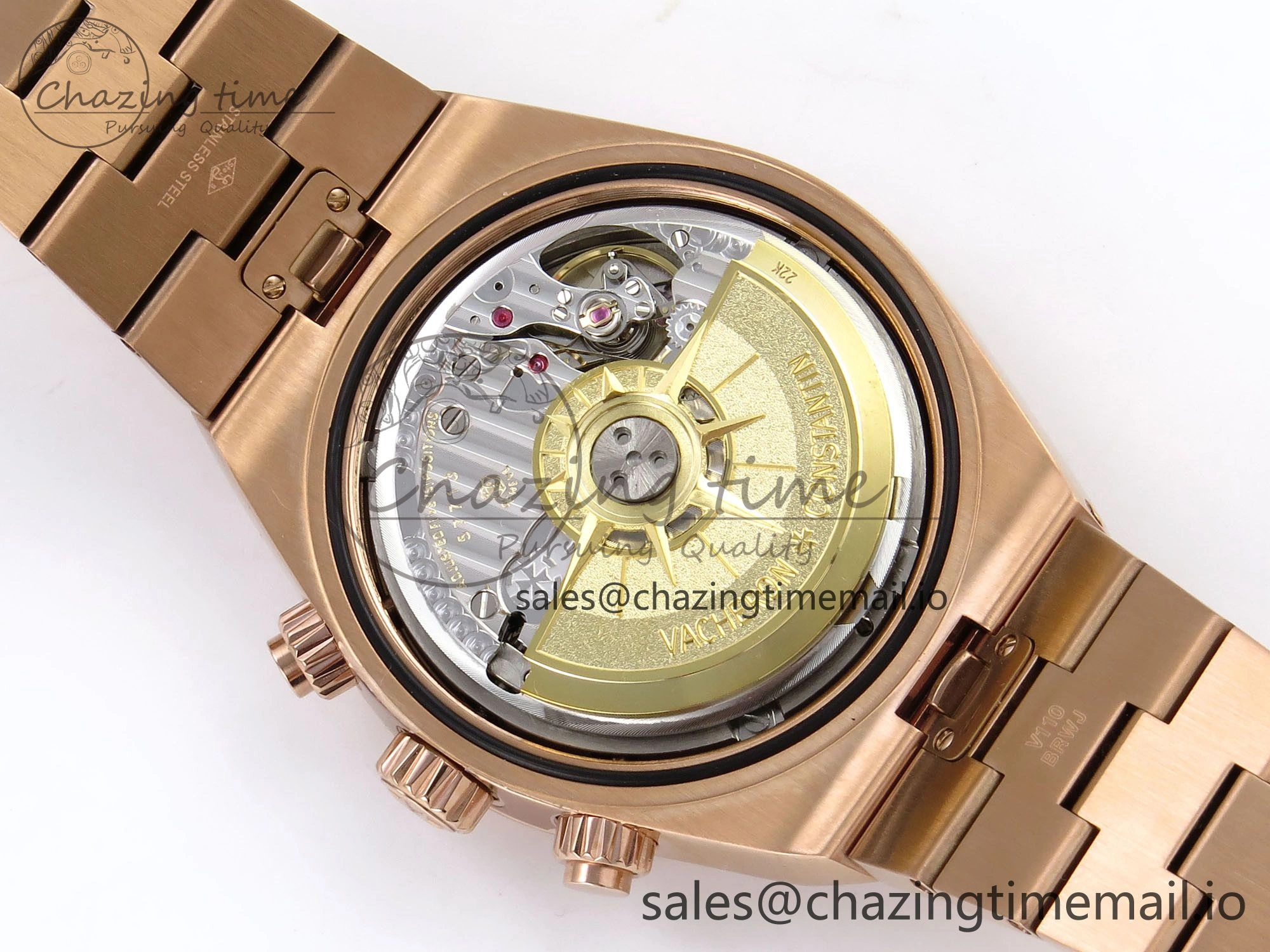 Overseas 4520V RG 8F Best Edition Green Dial On RG Bracelet A7750 Modified to A Timeless 9843