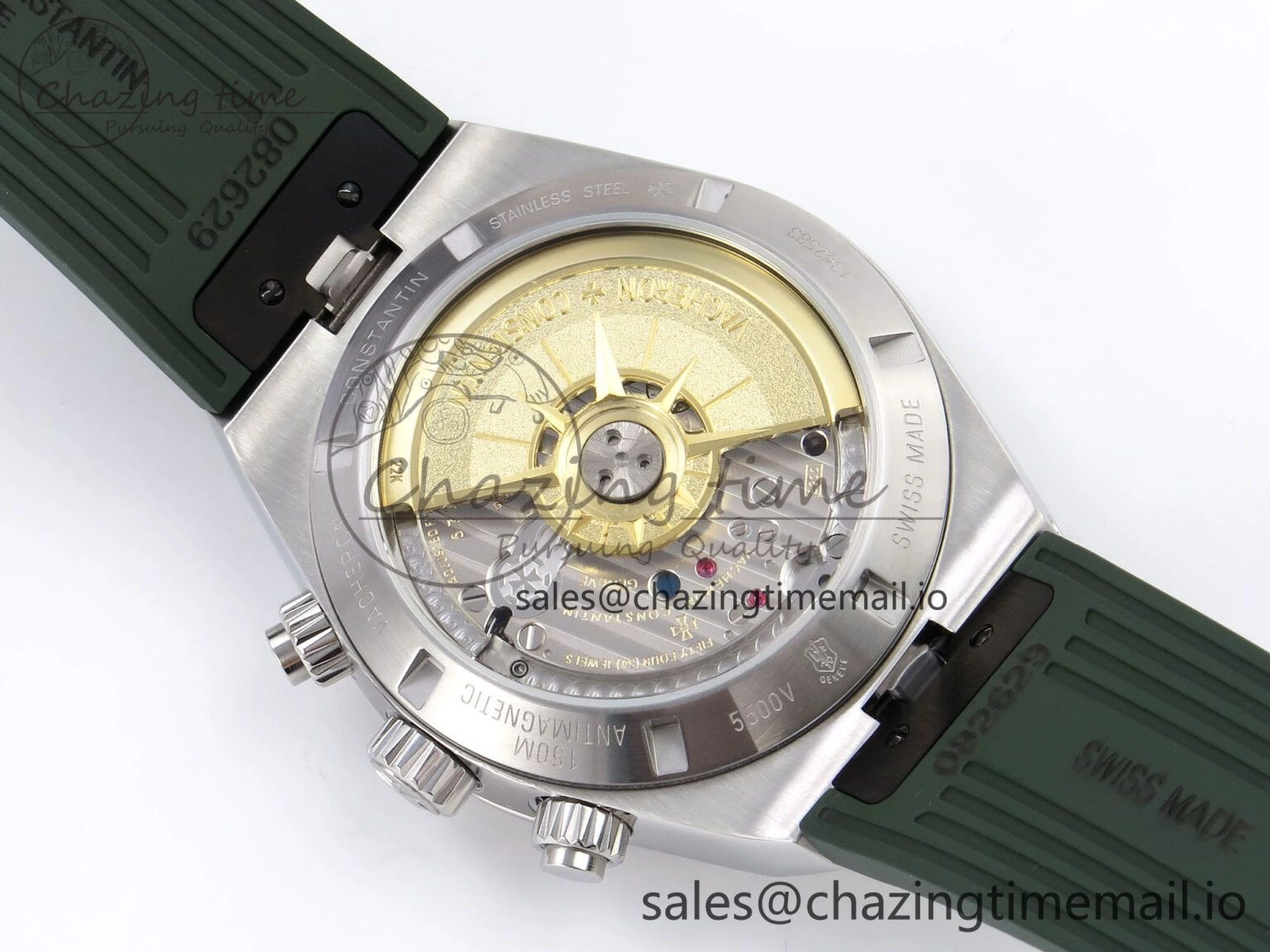 Overseas 4520V SS 8F Best Edition Green Dial On Green Rubber Strap A7750 Modified to A Chic 9846