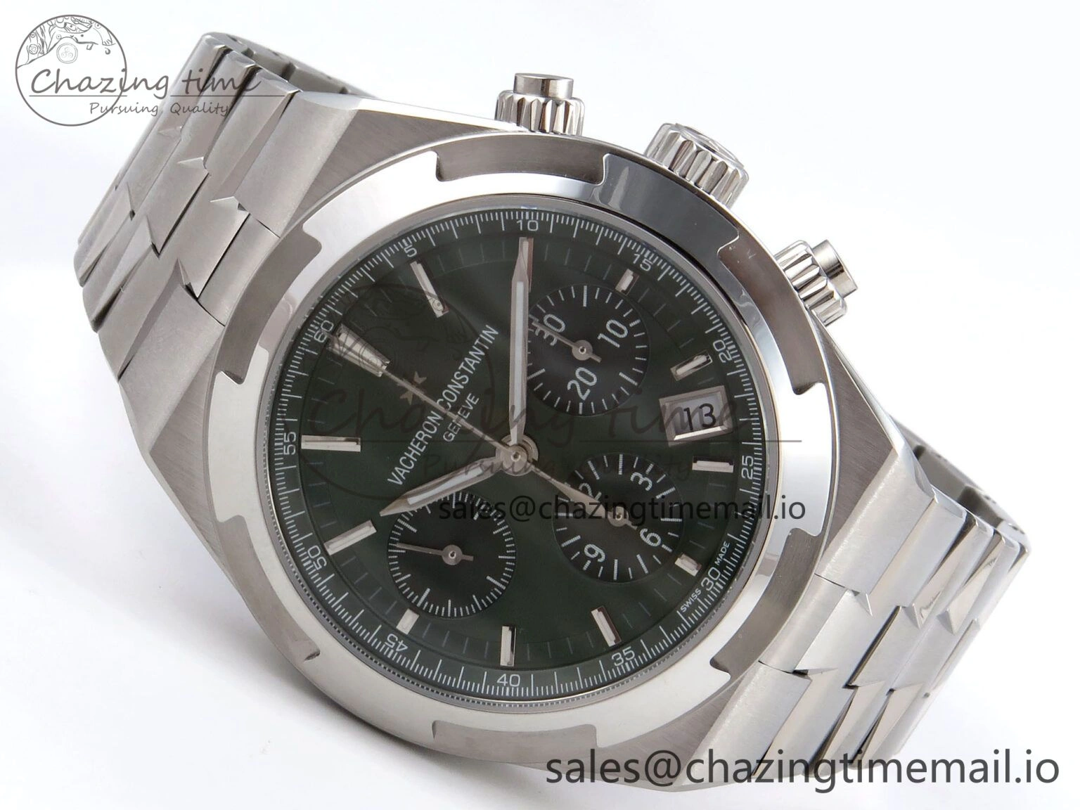 Upgraded Overseas 4520V SS 8F Best Edition Green Dial On SS Bracelet A7750 Modified to A 9842