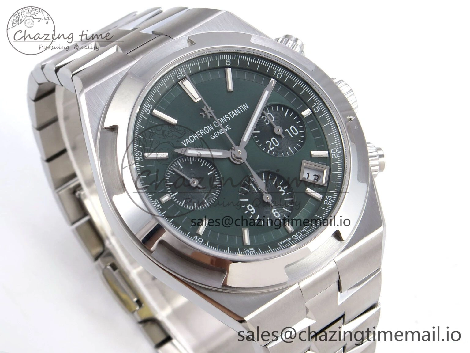 Upgraded Overseas 4520V SS 8F Best Edition Green Dial On SS Bracelet A7750 Modified to A 9842