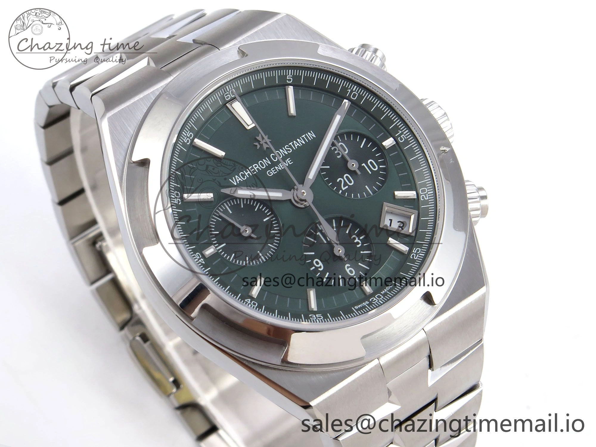 Upgraded Overseas 4520V SS 8F Best Edition Green Dial On SS Bracelet A7750 Modified to A 9842