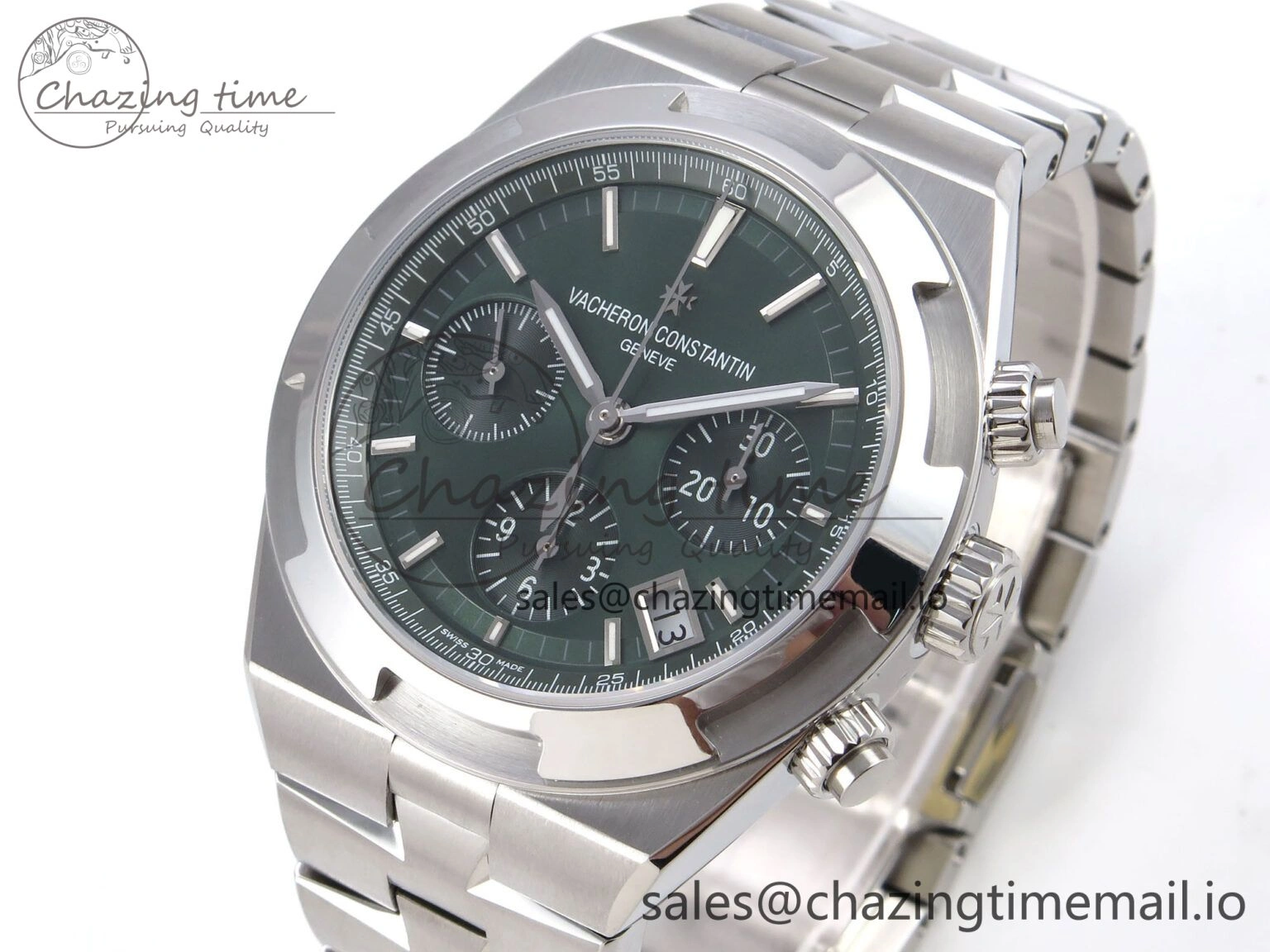 Upgraded Overseas 4520V SS 8F Best Edition Green Dial On SS Bracelet A7750 Modified to A 9842
