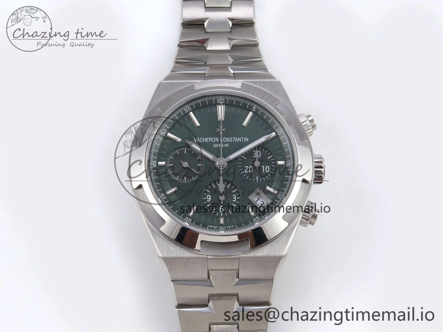 Upgraded Overseas 4520V SS 8F Best Edition Green Dial On SS Bracelet A7750 Modified to A 9842