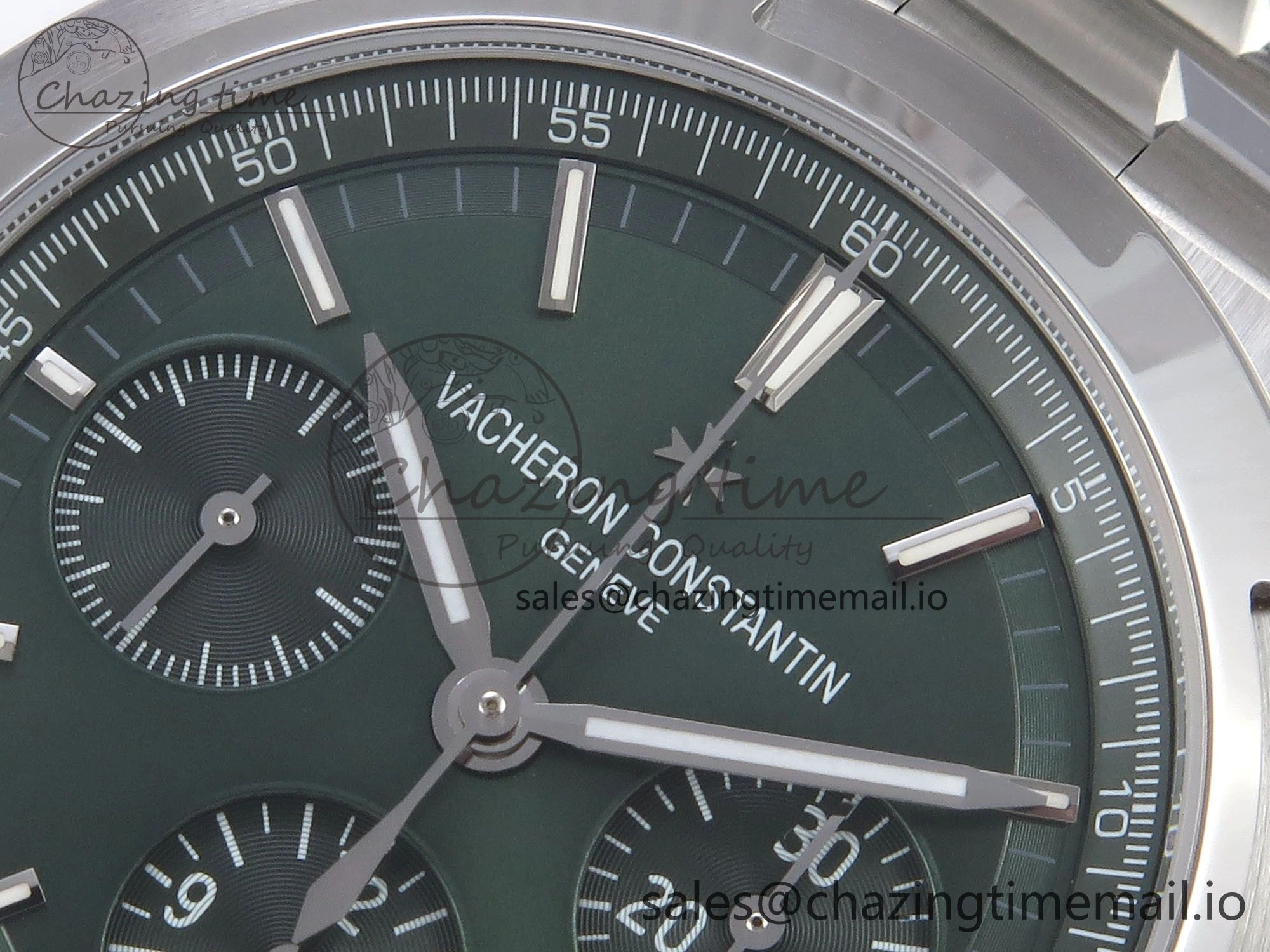 Upgraded Overseas 4520V SS 8F Best Edition Green Dial On SS Bracelet A7750 Modified to A 9842
