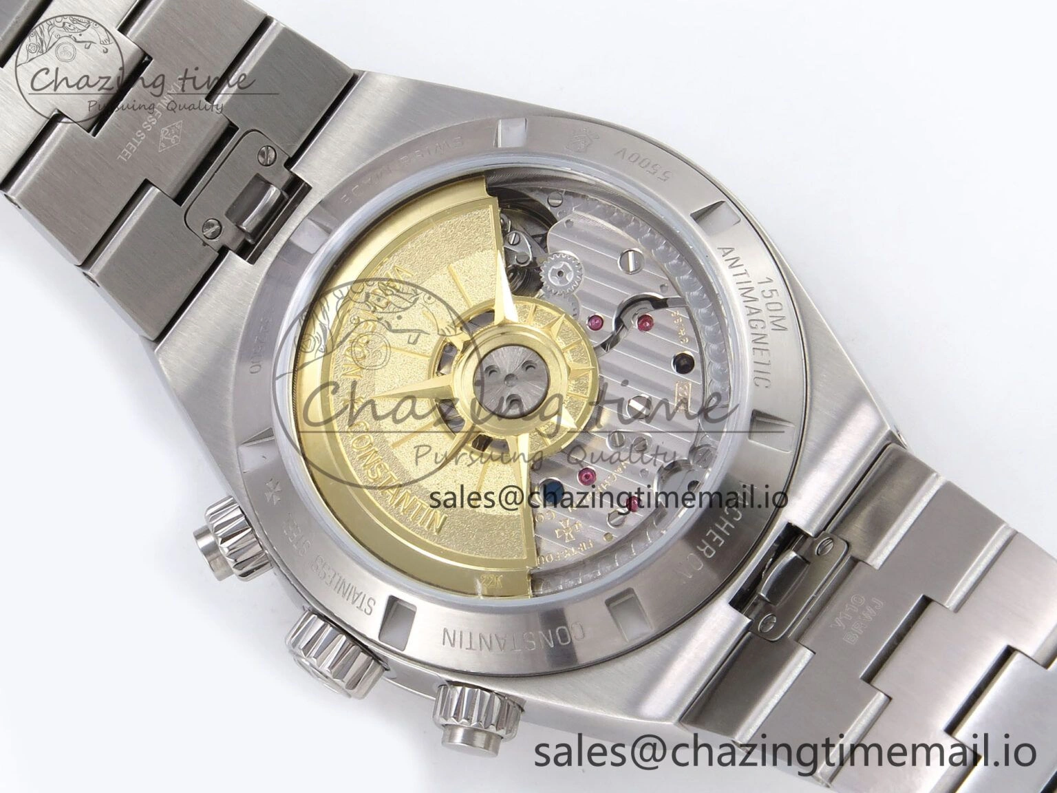 Upgraded Overseas 4520V SS 8F Best Edition Green Dial On SS Bracelet A7750 Modified to A 9842