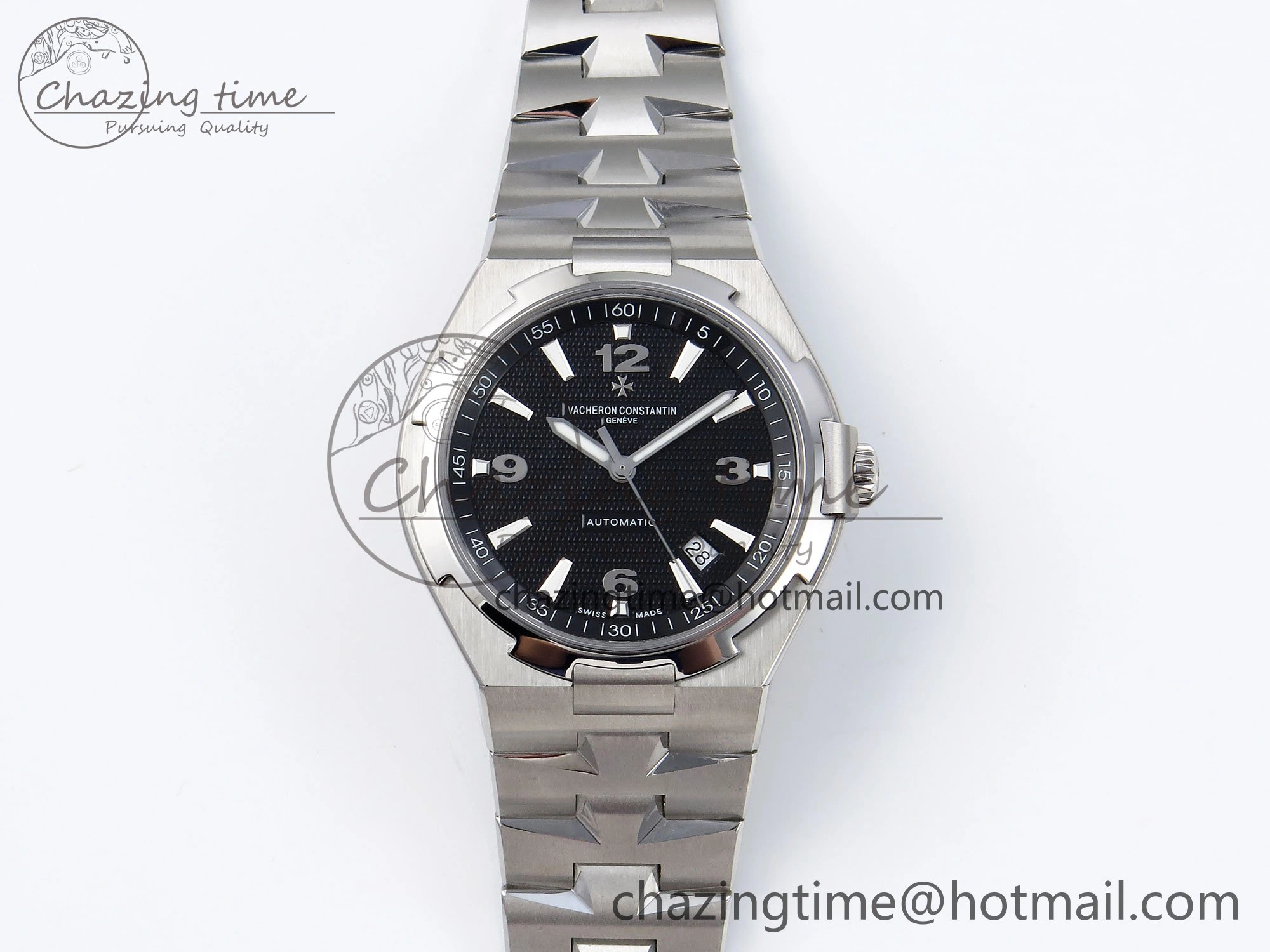 Overseas 47040 SS PPF 1:1 Best Edition Black Textured Dial on SS Bracelet A MultiPurpose 9881