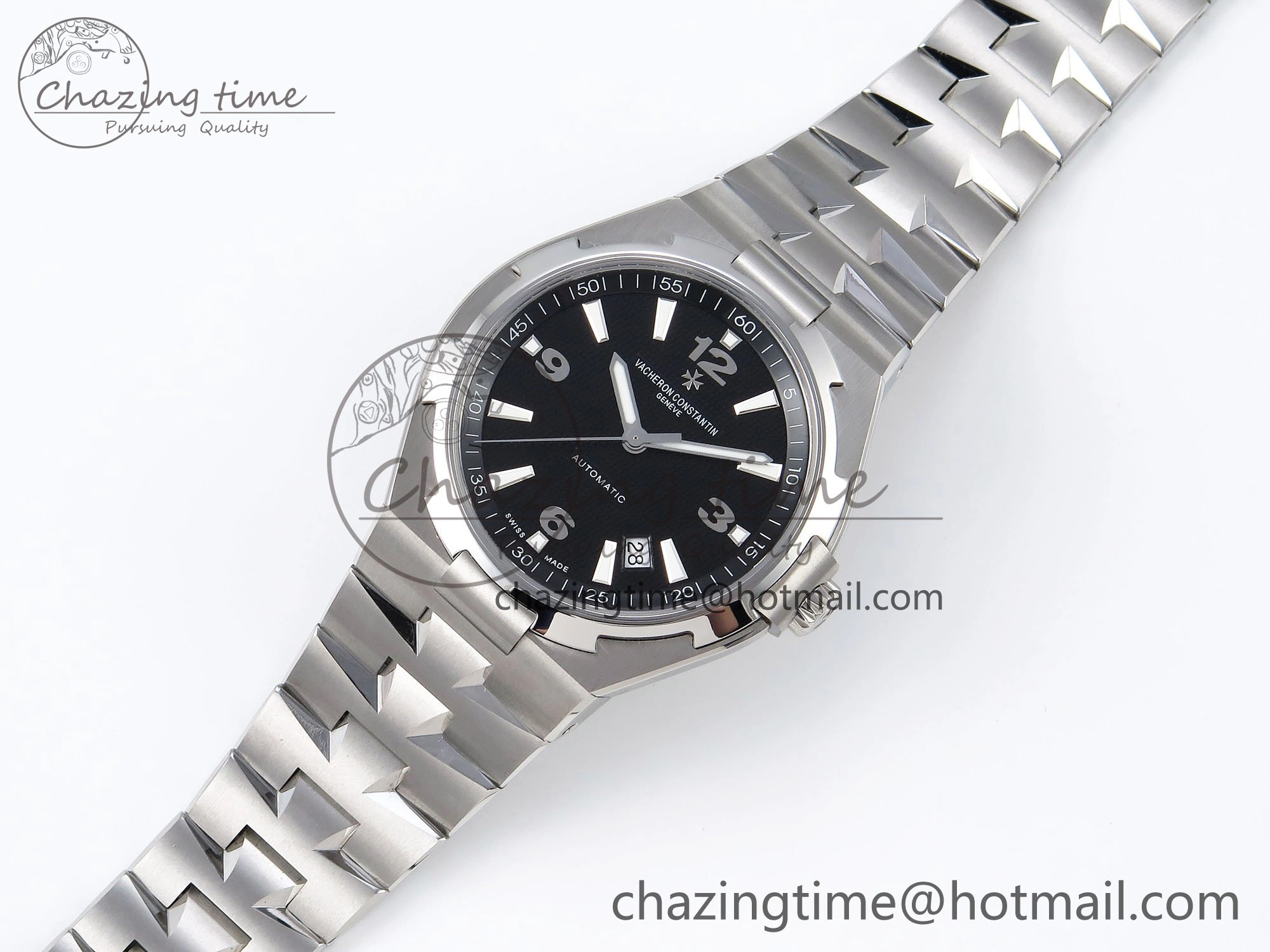 Overseas 47040 SS PPF 1:1 Best Edition Black Textured Dial on SS Bracelet A MultiPurpose 9881