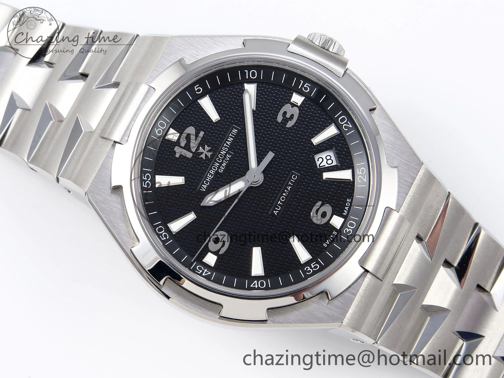 Overseas 47040 SS PPF 1:1 Best Edition Black Textured Dial on SS Bracelet A MultiPurpose 9881