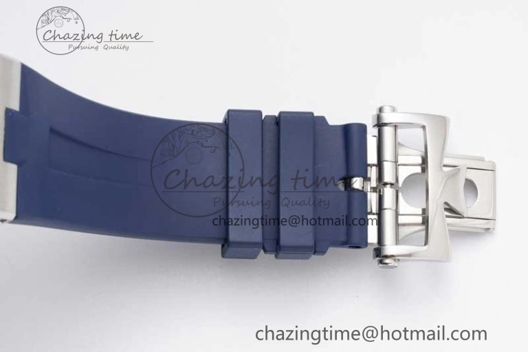 Flexible Overseas 47040 SS PPF 1:1 Best Edition Blue Textured Dial on Blue Rubber Strap A 9888