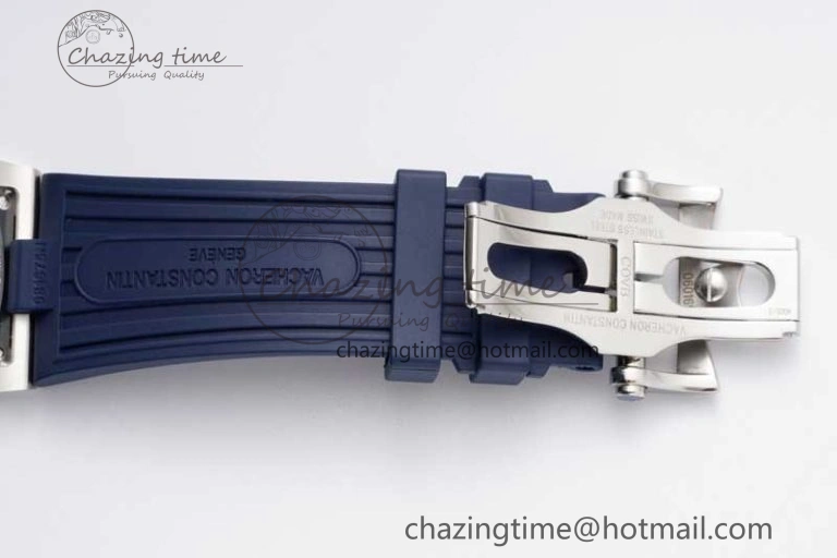 Flexible Overseas 47040 SS PPF 1:1 Best Edition Blue Textured Dial on Blue Rubber Strap A 9888