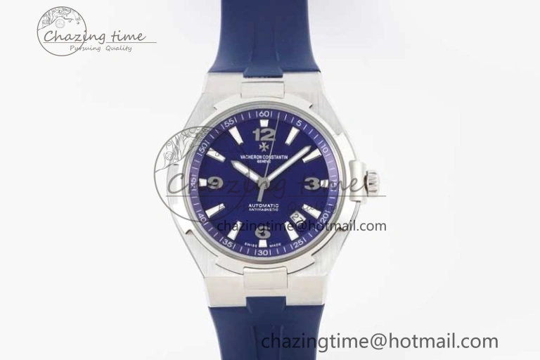 Flexible Overseas 47040 SS PPF 1:1 Best Edition Blue Textured Dial on Blue Rubber Strap A 9888