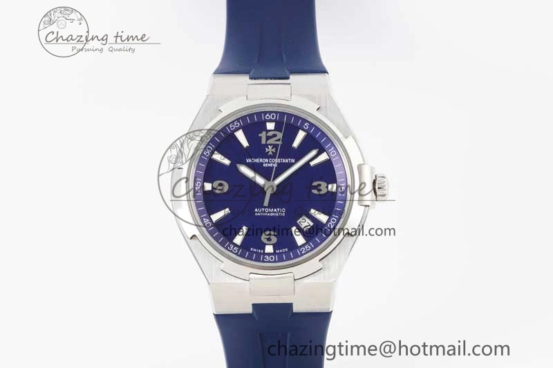 Flexible Overseas 47040 SS PPF 1:1 Best Edition Blue Textured Dial on Blue Rubber Strap A 9888