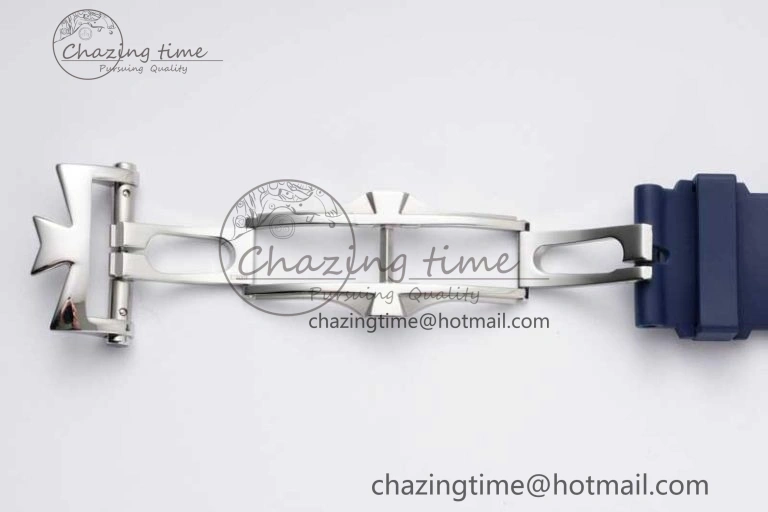 Flexible Overseas 47040 SS PPF 1:1 Best Edition Blue Textured Dial on Blue Rubber Strap A 9888