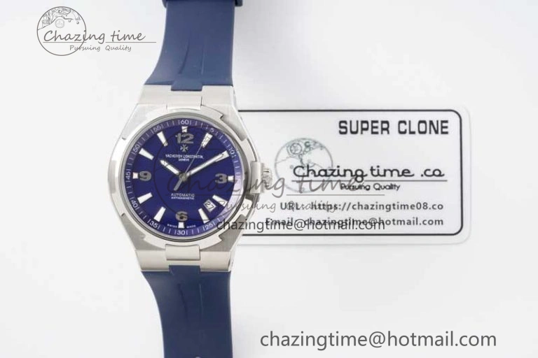 Flexible Overseas 47040 SS PPF 1:1 Best Edition Blue Textured Dial on Blue Rubber Strap A 9888
