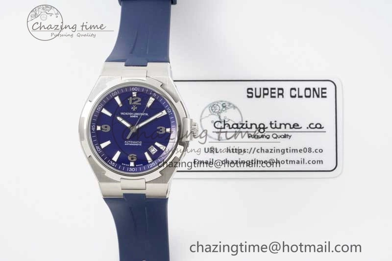 Flexible Overseas 47040 SS PPF 1:1 Best Edition Blue Textured Dial on Blue Rubber Strap A 9888