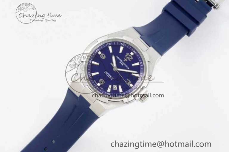 Flexible Overseas 47040 SS PPF 1:1 Best Edition Blue Textured Dial on Blue Rubber Strap A 9888
