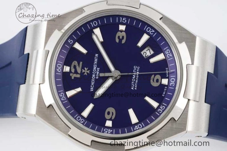 Flexible Overseas 47040 SS PPF 1:1 Best Edition Blue Textured Dial on Blue Rubber Strap A 9888