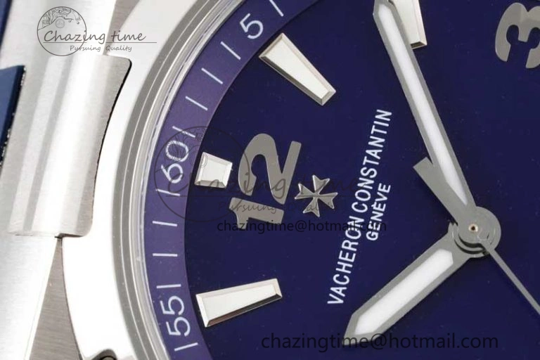 Flexible Overseas 47040 SS PPF 1:1 Best Edition Blue Textured Dial on Blue Rubber Strap A 9888