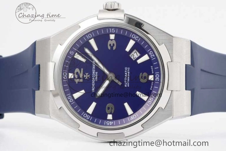 Flexible Overseas 47040 SS PPF 1:1 Best Edition Blue Textured Dial on Blue Rubber Strap A 9888